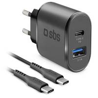 SBS PD-Reiselader 2.1A 1x USB+ Typ C 18W inkl. C-Kabel 1.5m - Schwarz