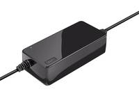 Schwarzer AC-Stromadapter mit Kabel, das an beiden Enden angesteckt ist, auf weißem Hintergrund dargestellt.