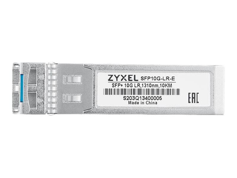 Zyxel SFP+ Transceiver-Modul mit der Bezeichnung 'SFP10G-LR-E', 10G LR, 1310nm, 10km, auf weißem Hintergrund dargestellt.