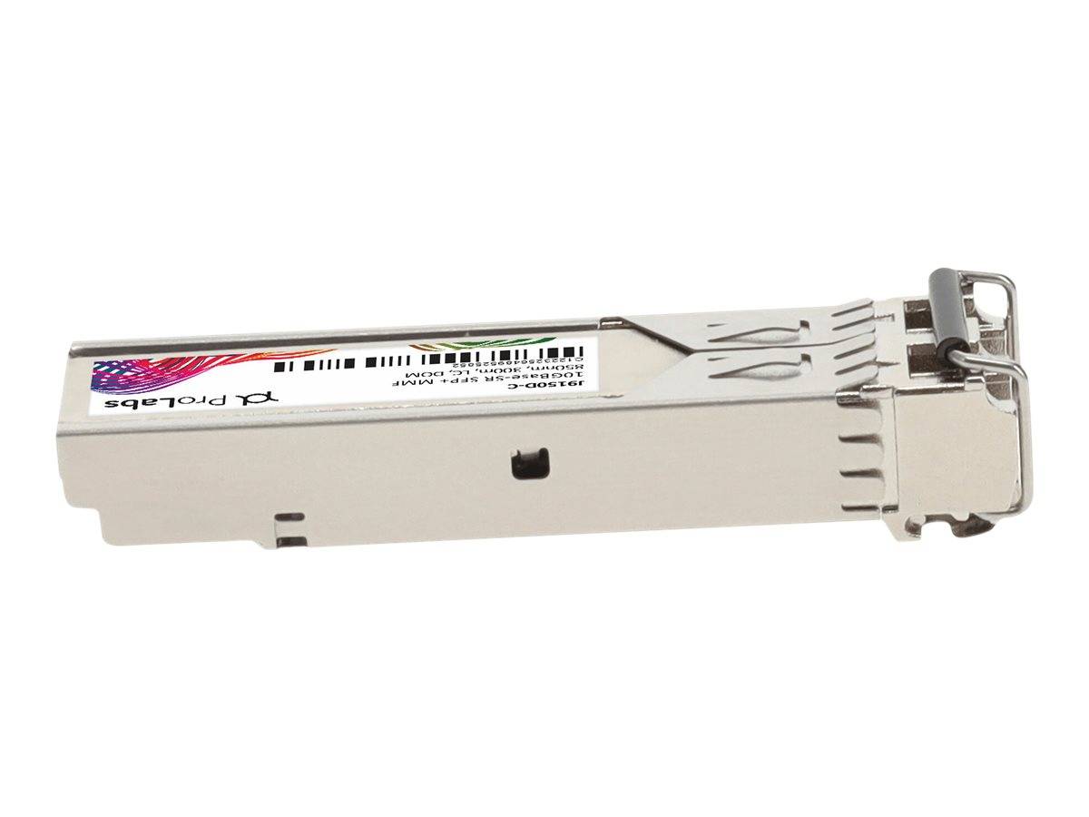 SFP-Transceiver-Modul mit Zuglasche und Beschriftung, gezeigt in Seitenansicht auf weißem Hintergrund.