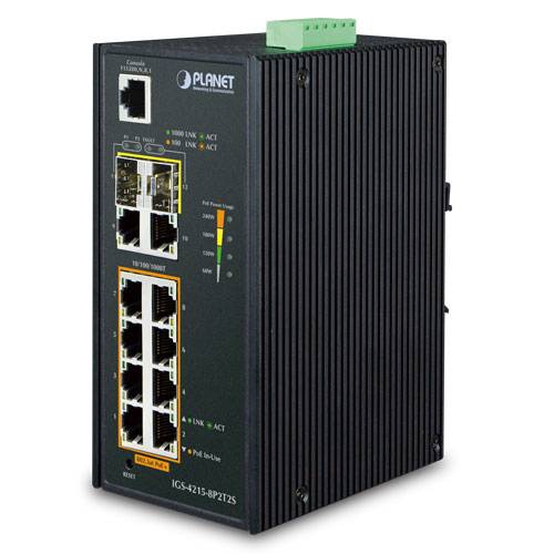 Planet IGS-4215-8P2T2S, Managed, L2/L4, Gigabit Ethernet (10/100/1000), Vollduplex, Power over Ethernet (PoE), Wandmontage