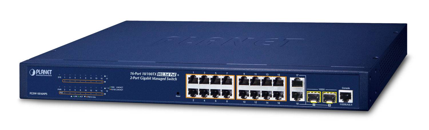 PLANET FGSW-1816HPS - Switch - managed - 16 x 10/100 + 2 x Kombi-Gigabit-SFP