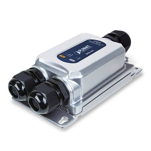 Eine robuste silberSchwarze industrielle elektrische Verteilerdose oder ein Kabelverbinder mit mehreren schwarzen Kabelanschlüssen auf einer Montagebasis.