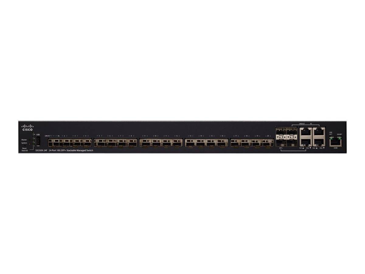 Vorderansicht eines Cisco-Rack-Netzwerk-Switches mit vielen Ethernet-Anschlüssen und einigen Uplink-Anschlüssen auf der rechten Seite.