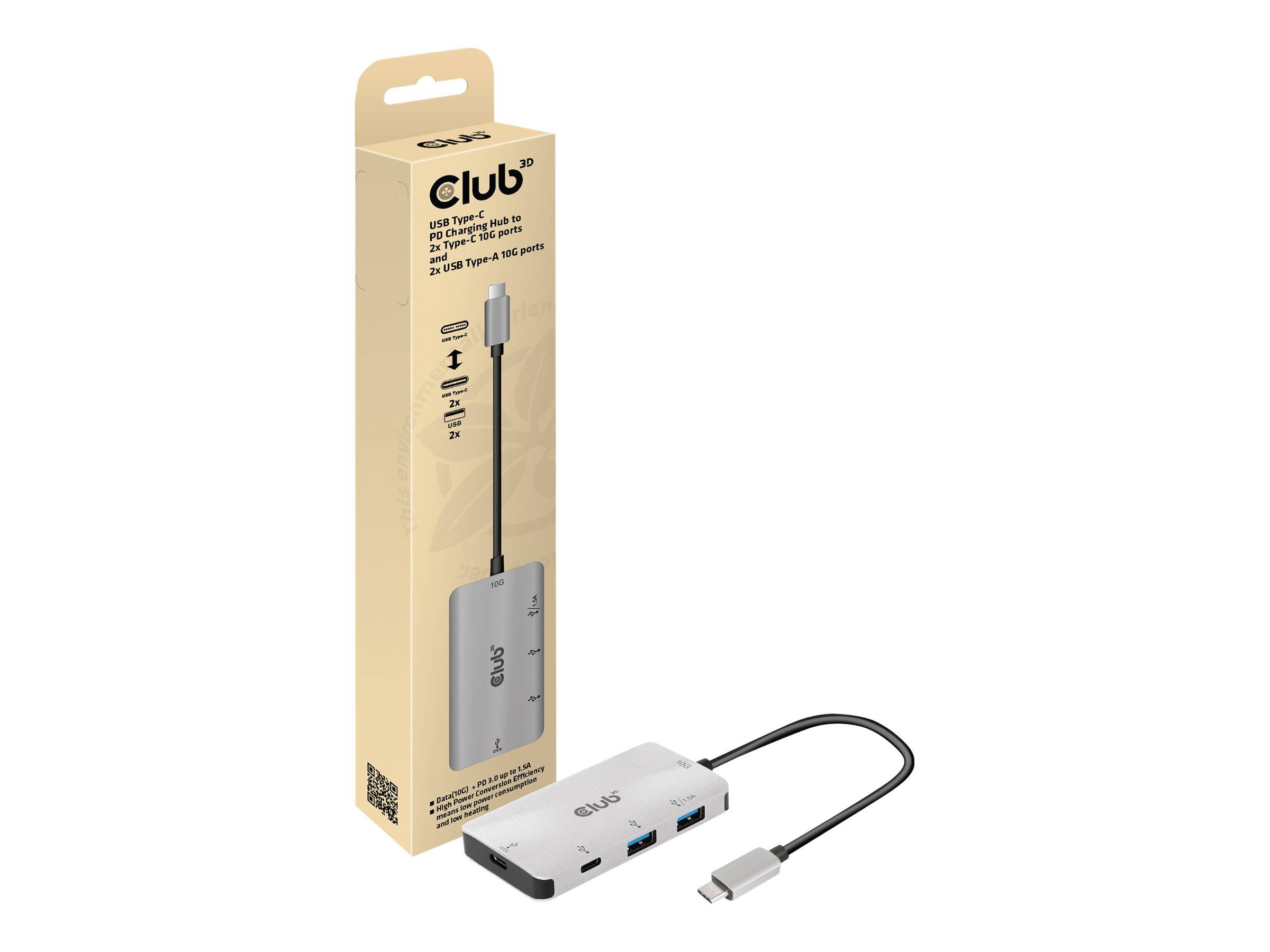 Club 3D CSV-1543 - Hub - 2 x USB 3.1 Gen 2 + 2 x USB-C 3.1 Gen 2