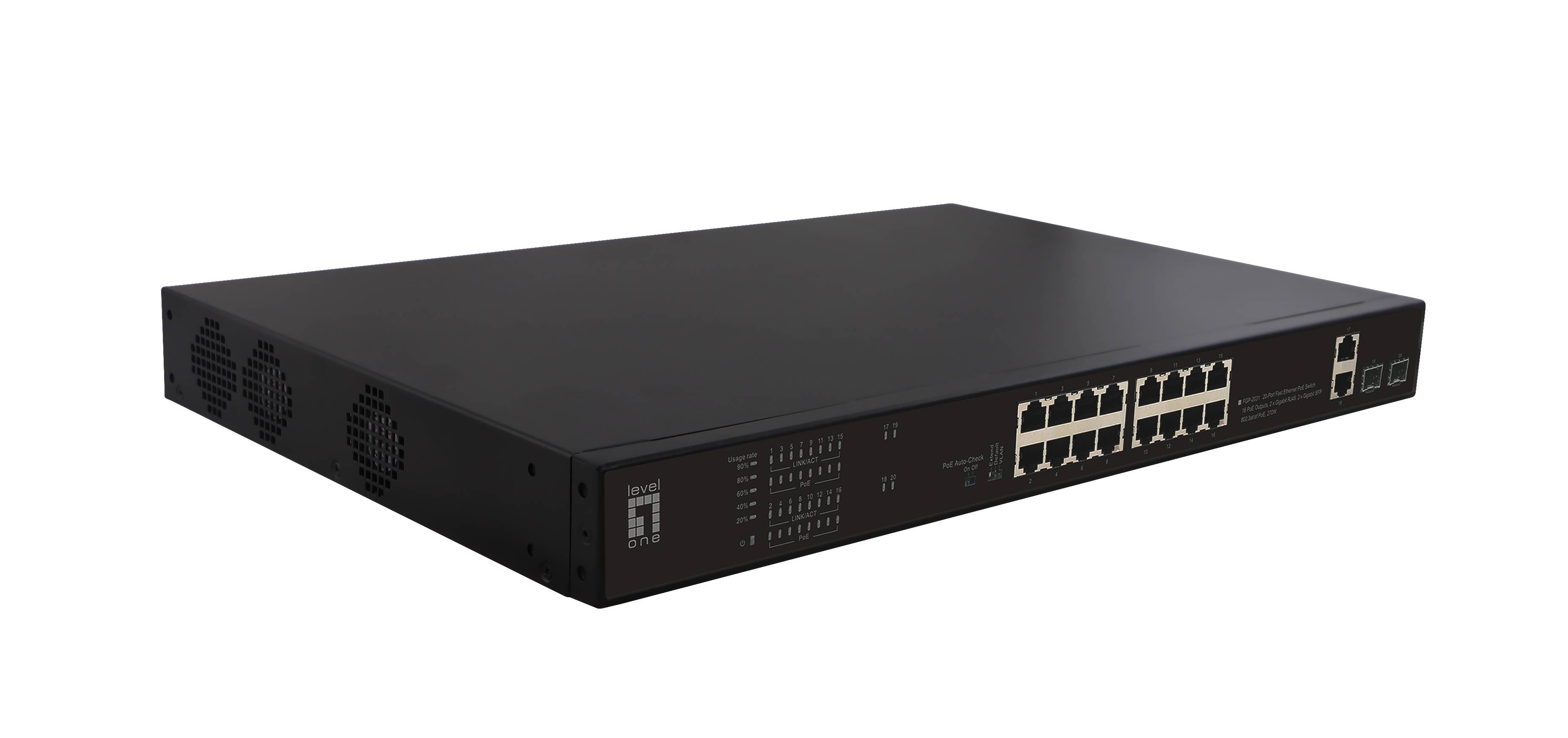 LevelOne FGP-2031, Unmanaged, Fast Ethernet (10/100), Power over Ethernet (PoE), Rack-Einbau, 1U