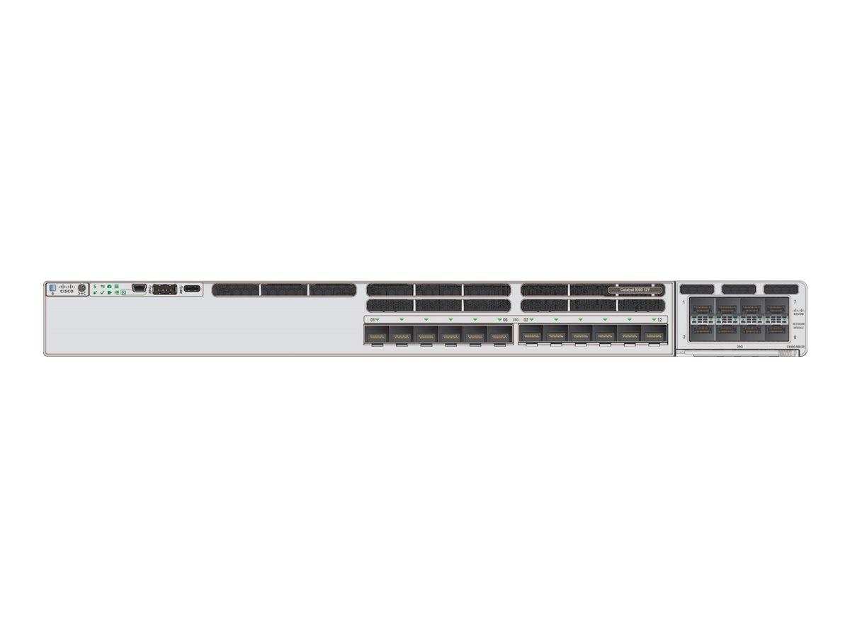 Vorderansicht eines silbernen Netzwerk-Switches oder Server-Geräts für Rack-Montage mit mehreren Ethernet-Anschlüssen und Status-LEDs.