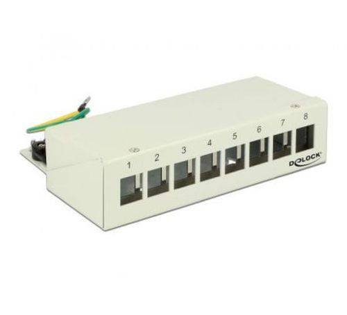 DeLOCK Mini-Patchpanel, Keystone, 8 Port, lichtgrau RAL 7035