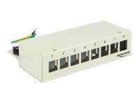 DeLOCK Mini-Patchpanel, Keystone, 8 Port, lichtgrau RAL 7035