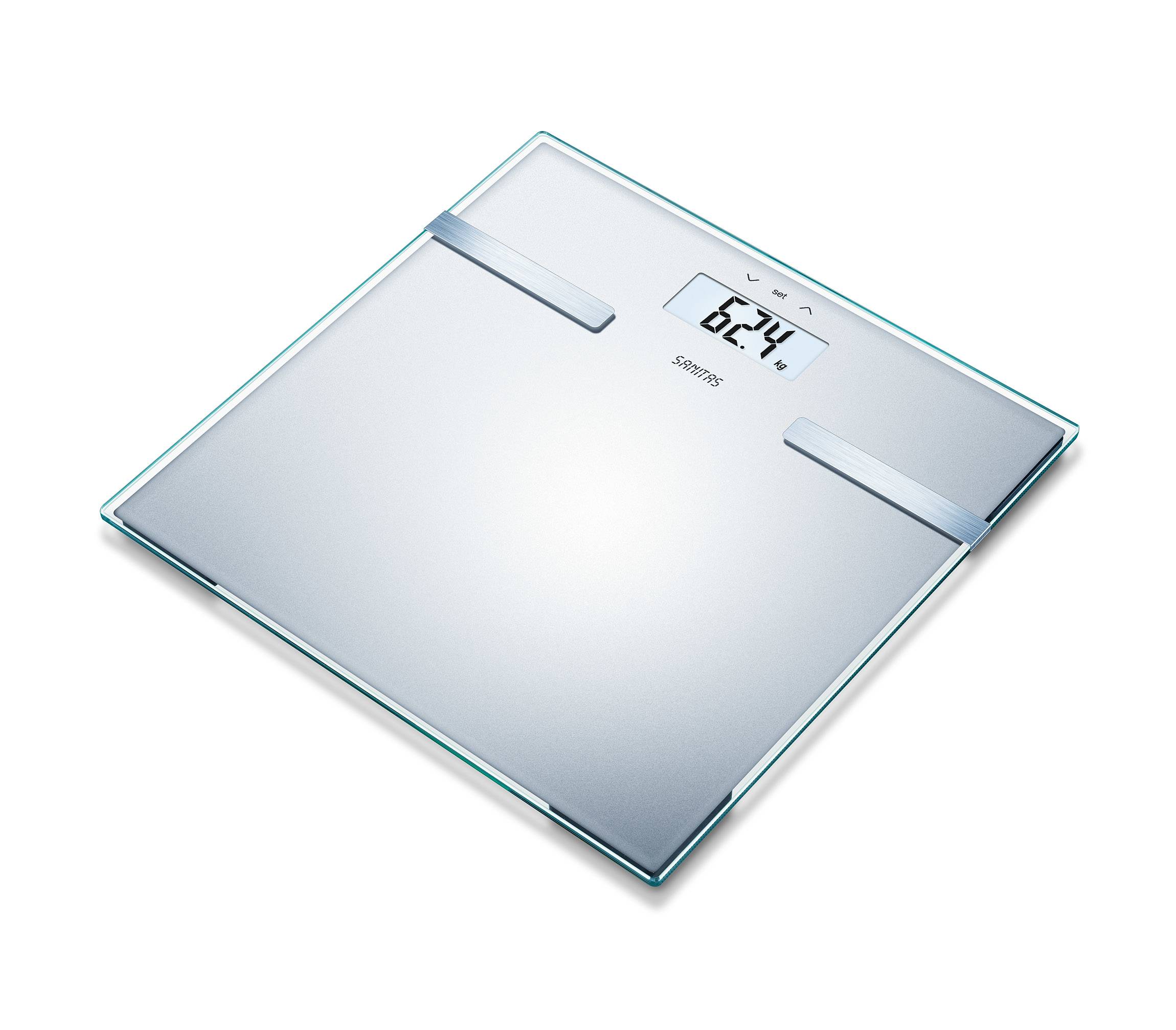 Sanitas SBF 14, Elektronische Personenwaage, 180 kg, 100 g, Gebürsteter Stahl, kg, lb, Quadratisch
