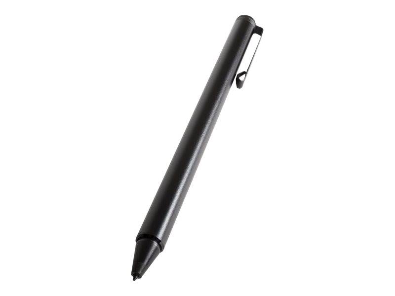 Schwarzer Stift mit Clip, diagonal auf weißem Hintergrund gezeigt.