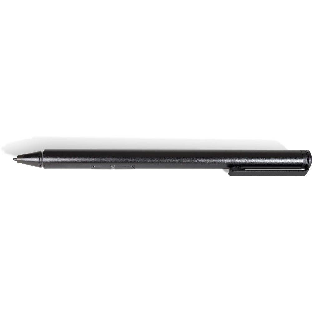 Schwarzer Stift mit Clip, horizontal auf weißem Hintergrund dargestellt.