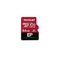 Rote und schwarze Patriot 64GB microSD-Speicherkarte mit den Bezeichnungen V30, A1 und EP.
