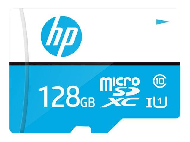 HP 128GB microSDXC-Speicherkarte mit Geschwindigkeitsklasse 10 und U1-Bewertung.