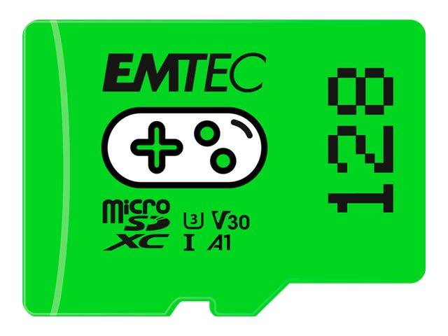 Grüne EMTEC microSD-Speicherkarte mit der Aufschrift 