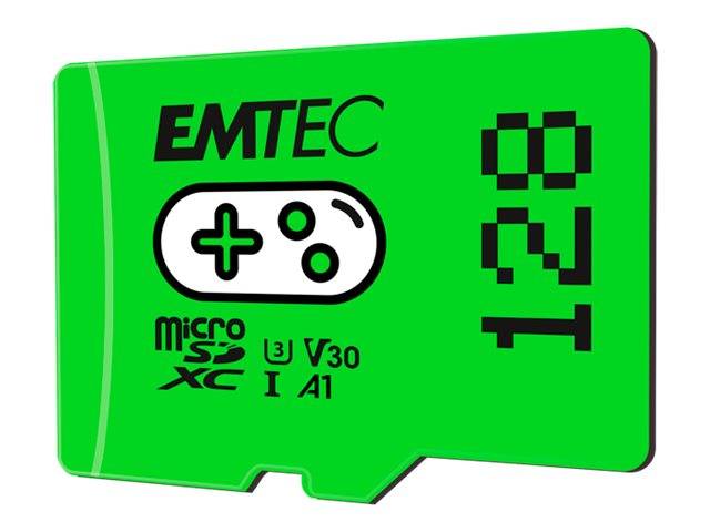 Grüne EMTEC microSD-Speicherkarte mit Bezeichnung 32 GB, U3, V30, A1.