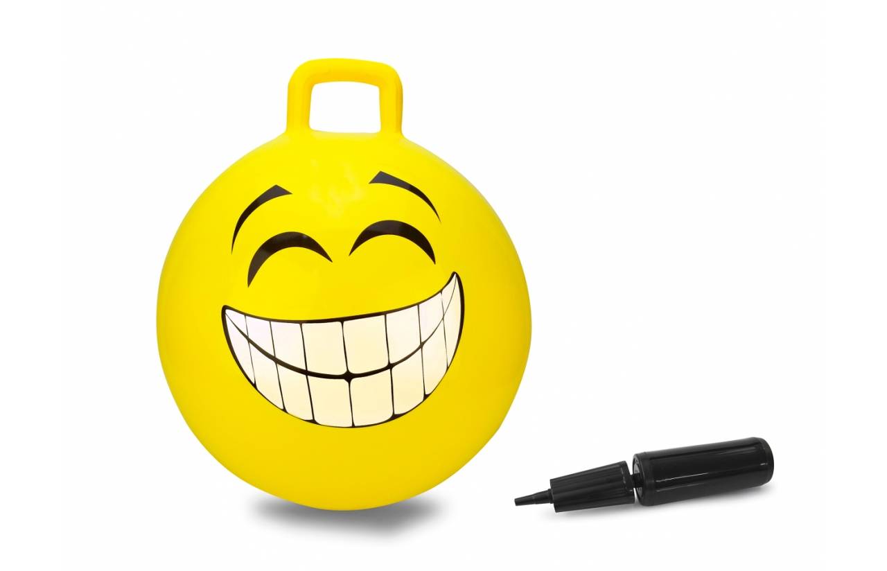 Gelber Luftballon in Smiley-Gesichtsform mit einem Griff oben, neben einem schwarzen Marker auf weißem Hintergrund gezeigt.