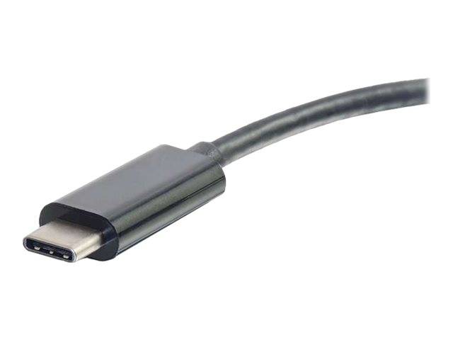 USB-C-Stecker auf einem schwarzen Kabel vor weißem Hintergrund dargestellt.