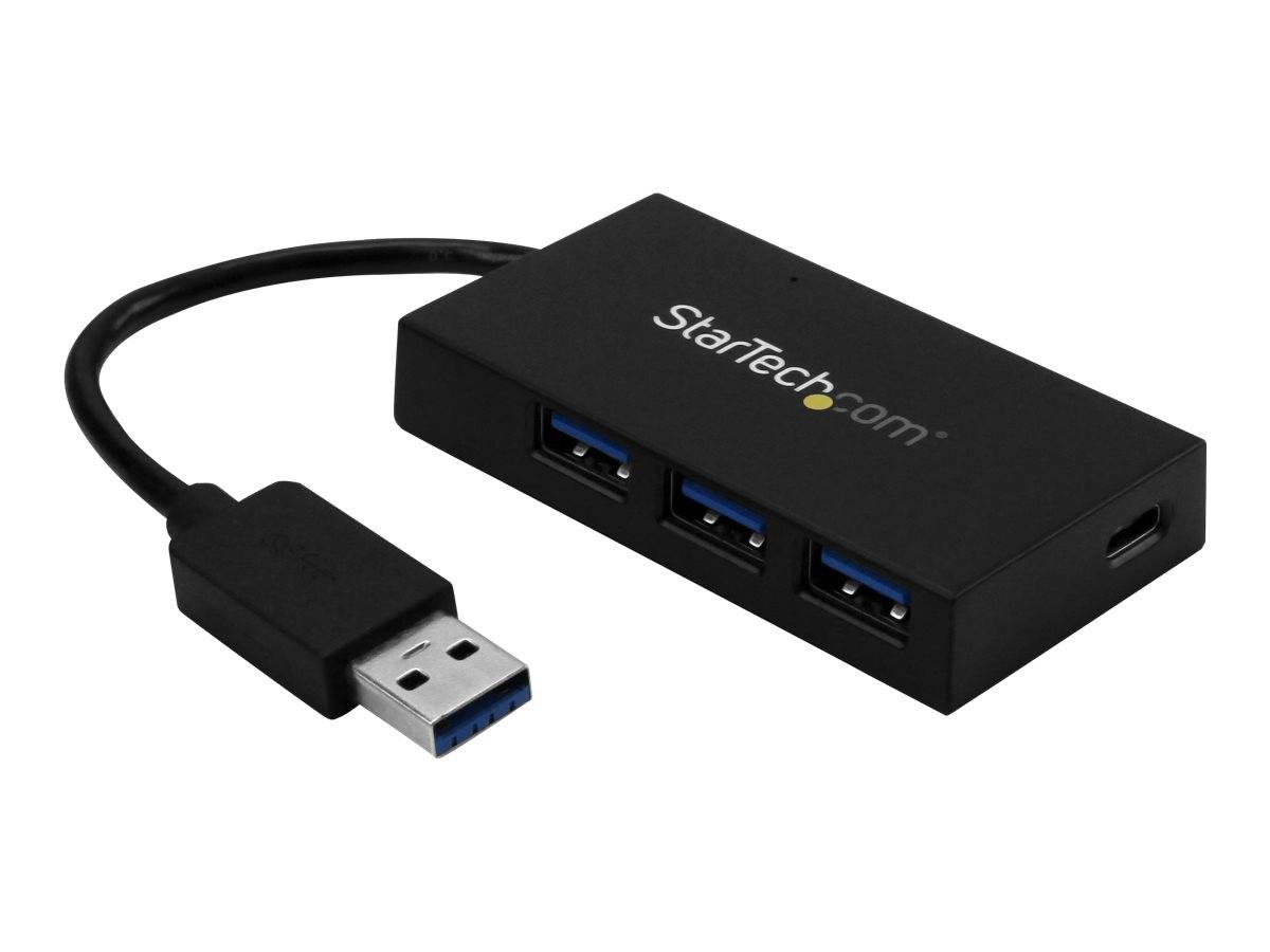 StarTech.com USB-Hub mit vier USB-Anschlüssen und angebrachtem USB-Kabel mit Stecker.