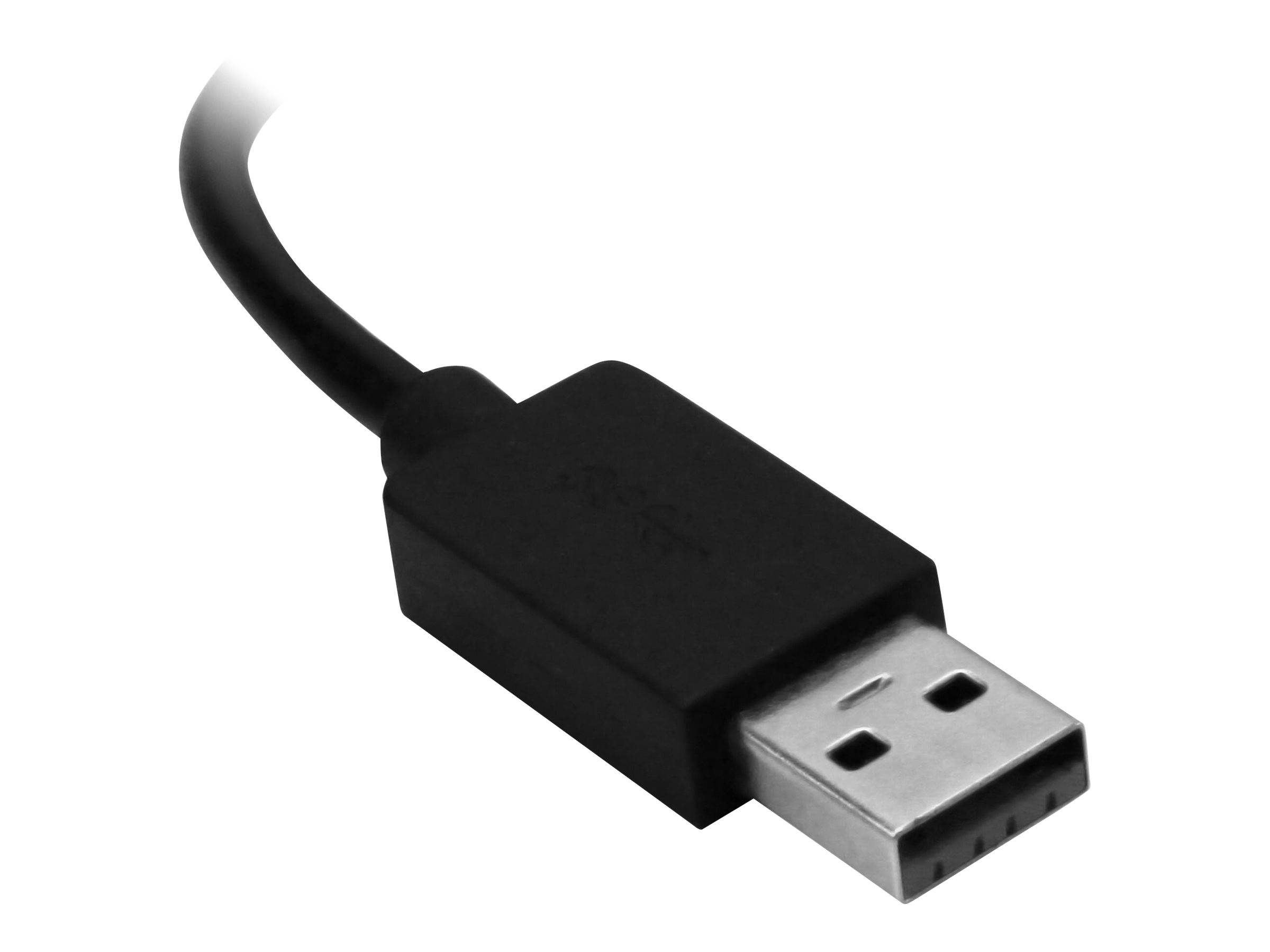 Nahaufnahme eines schwarzen USB-Typ-A-Steckers auf weißem Hintergrund.