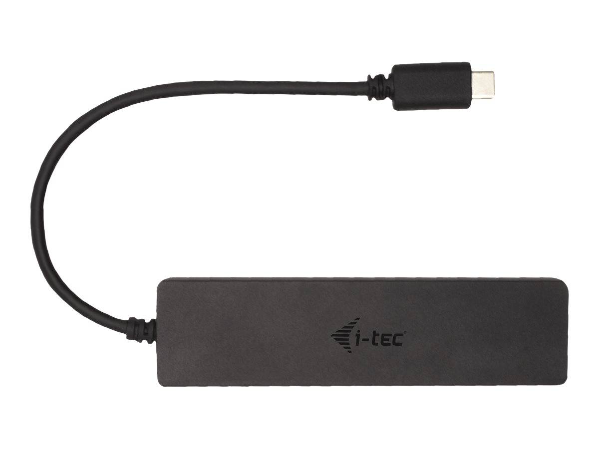 Schwarzer i-tec USB-C-Adapter-Dongle mit kurzem Kabel und USB-C-Stecker auf weißem Hintergrund.