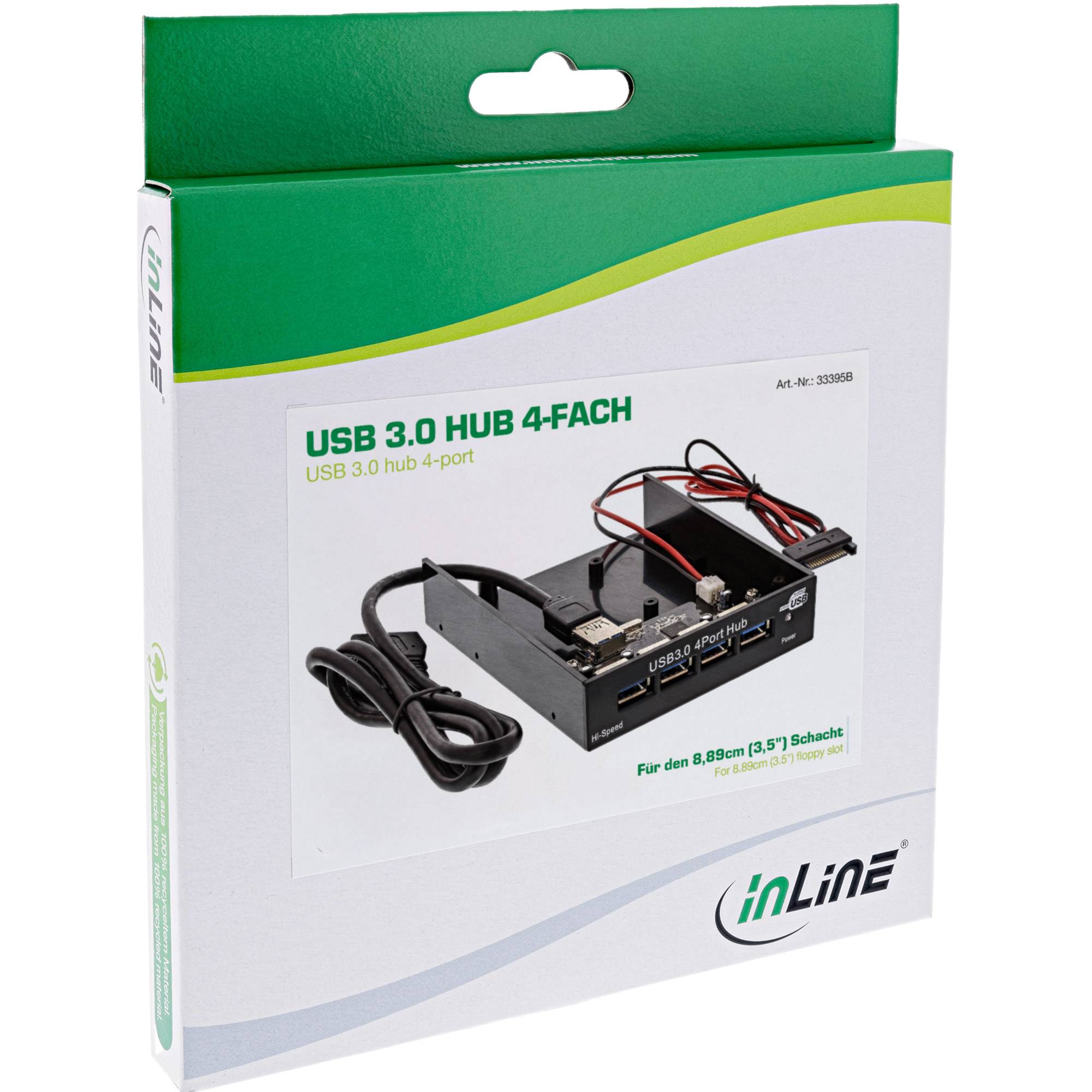 INLINE - USB 3.0 Hub - 4-fach für den 8,89cm (3,5"") Schacht - schwarz
