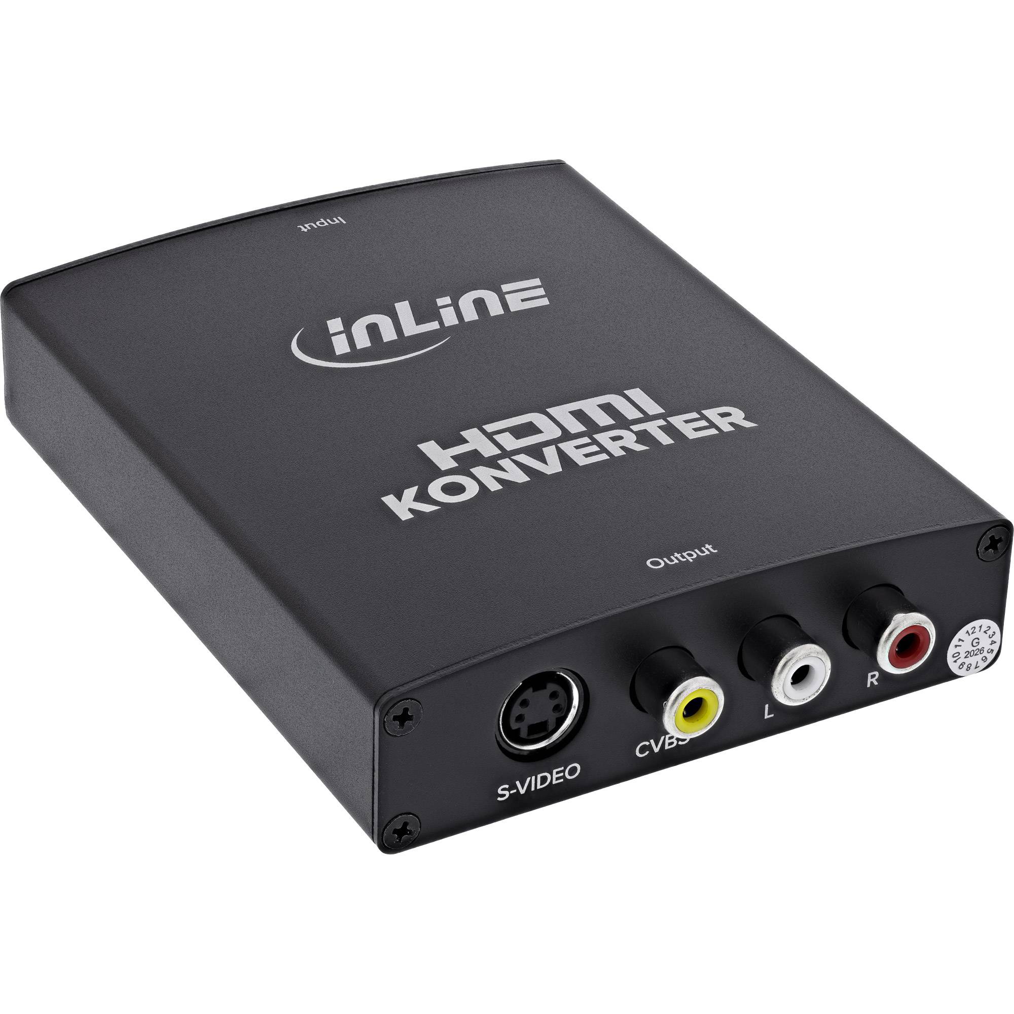 Schwarze InLine HDMI-Konverterbox mit S-Video- und Composite-RCA-Ausgängen