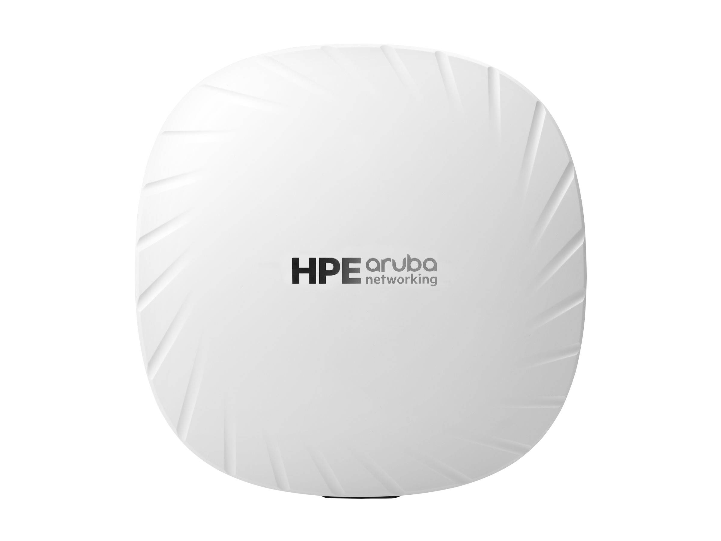 Weißes quadratisches HPE Aruba Networking Wireless Access Point mit zentriertem Logo auf dem Gerät
