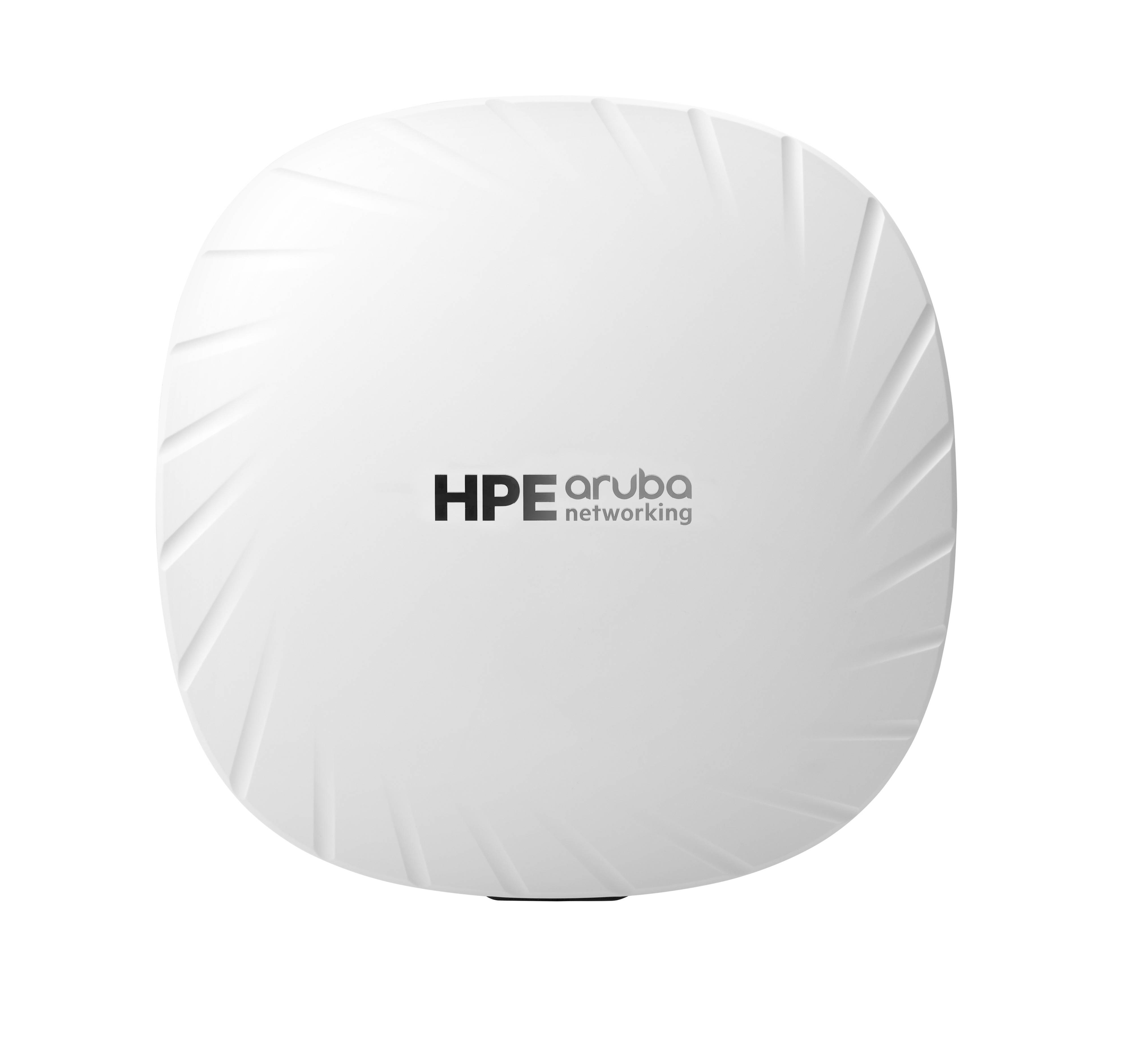 Weiße HPE Aruba Networking Wireless Access Point mit zentriertem Logo auf der Vorderseite.