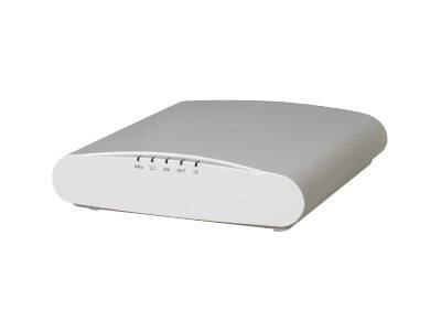 Weißer kabelloser Router mit vier vorderen Anzeigelichtern auf einfachem weißem Hintergrund.