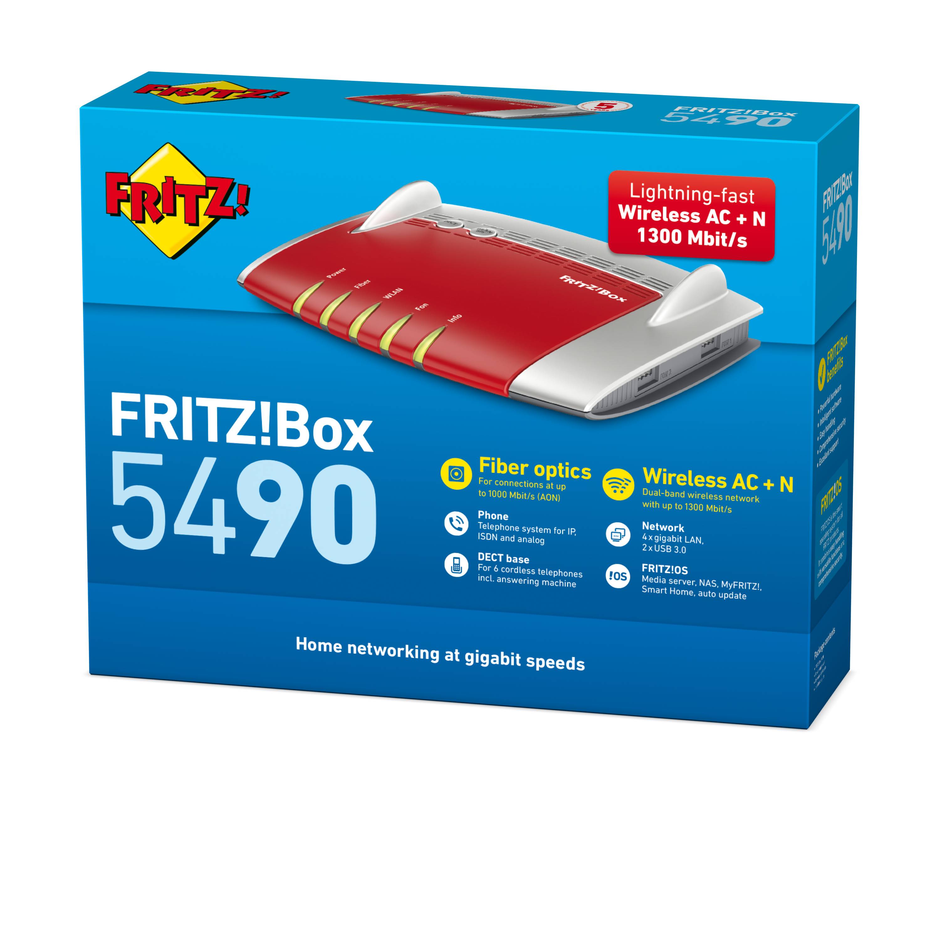 AVM FRITZ!Box 5490 - Wireless Router - 4-Port-Switch - GigE - 802.11a/b/g/n/ac - Dual-Band - VoIP-Telefonadapter (DECT)