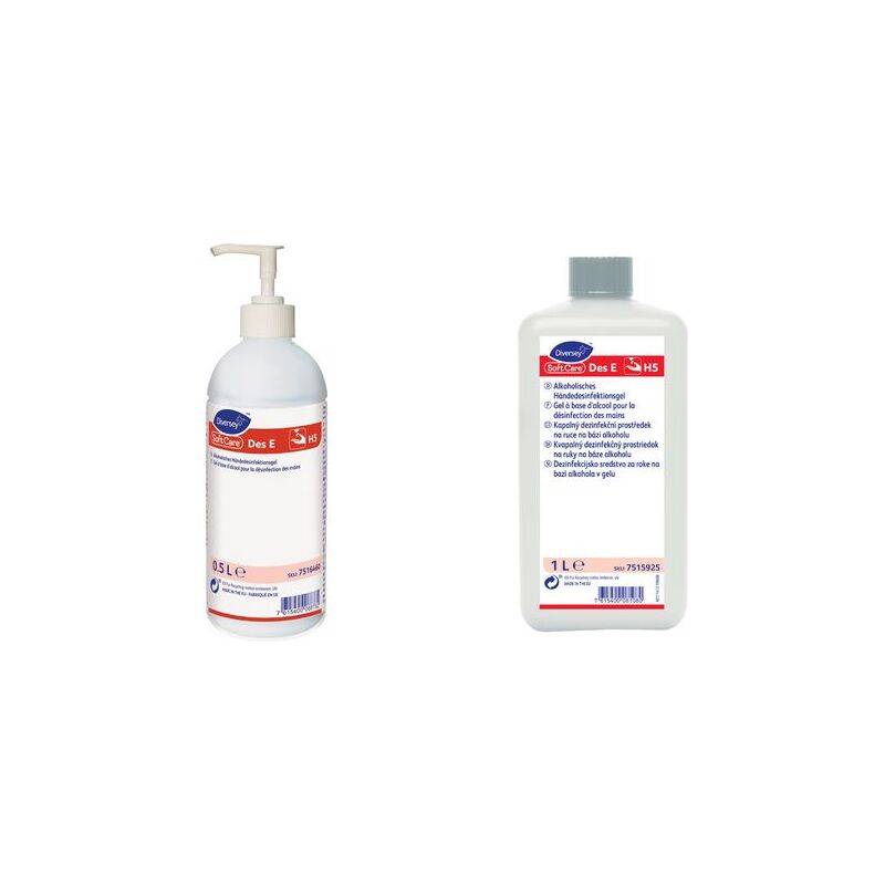 Zwei Flaschen Händedesinfektionsmittel; links eine Flasche mit Pumpspender, beschriftet mit 'Bacillol 30 Foam', rechts eine Flasche mit Schraubverschluss, beschriftet mit 'Bacillol AF'.