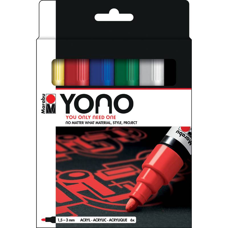 Marabu Acrylmarker "YONO", 1,5 - 3,0 mm, 6er Set