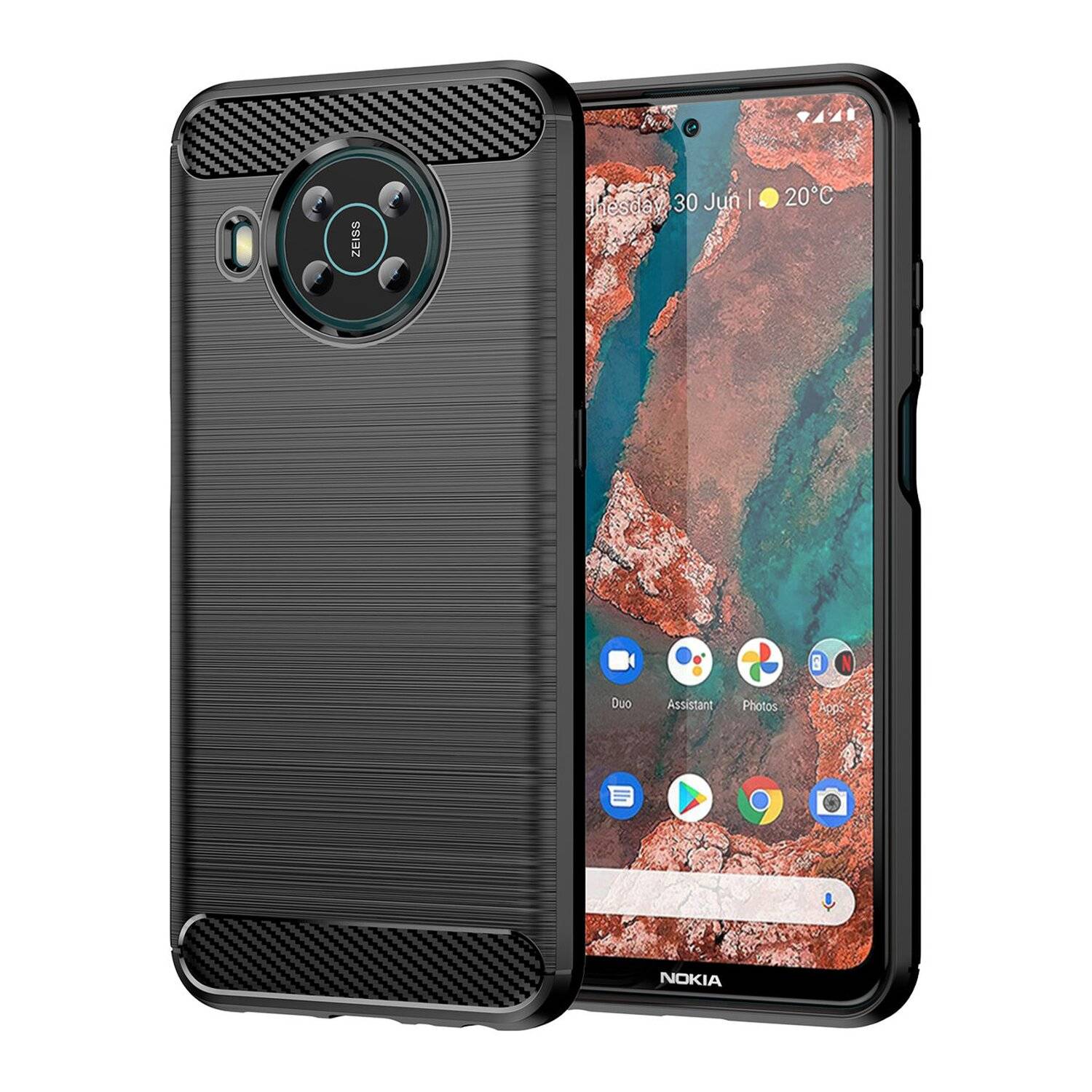 Silikon Hülle Bumper Carbon kompatibel mit NOKIA X20 Case TPU Soft Handyhülle Cover Schutzhülle Schwarz