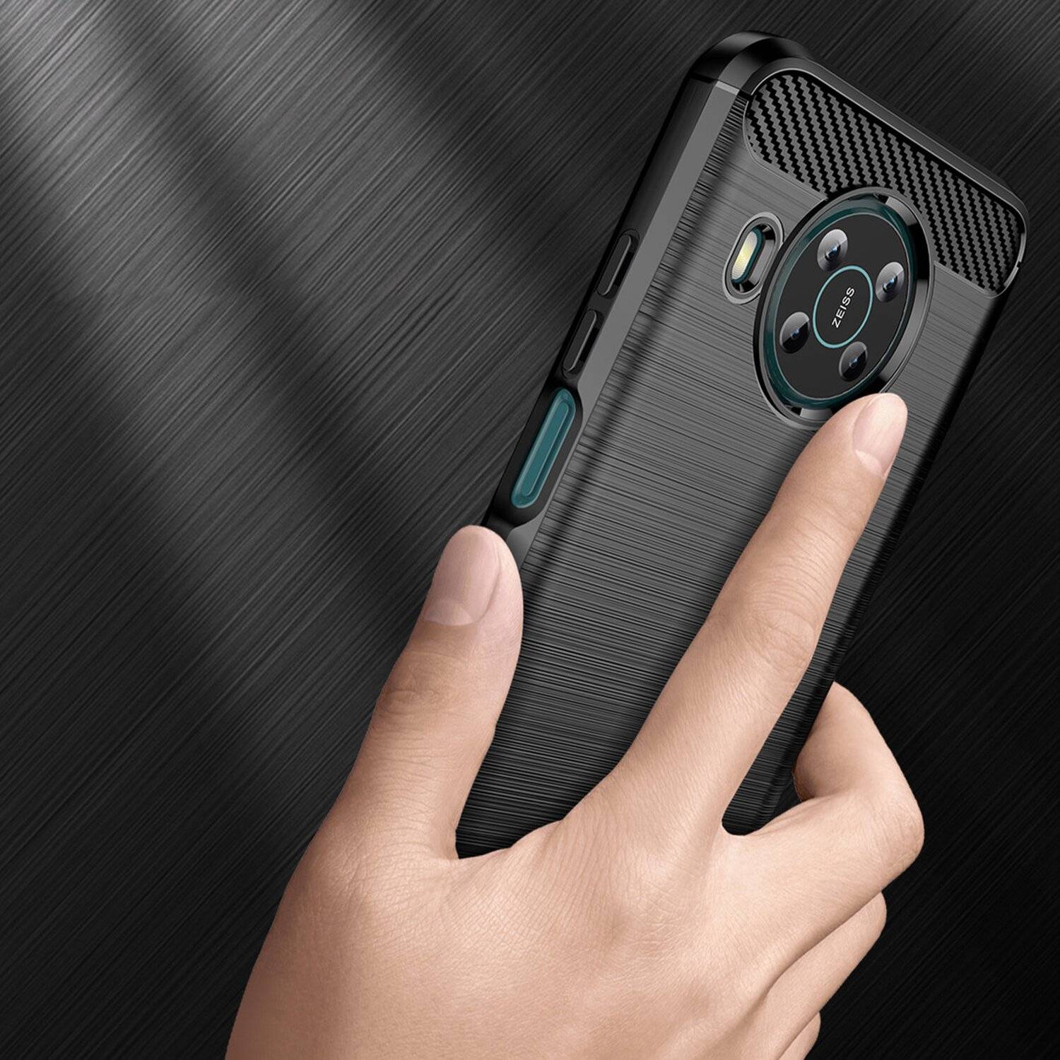 Silikon Hülle Bumper Carbon kompatibel mit NOKIA X20 Case TPU Soft Handyhülle Cover Schutzhülle Schwarz