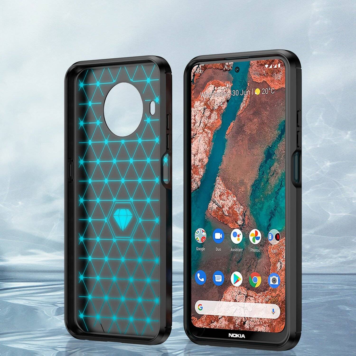 Silikon Hülle Bumper Carbon kompatibel mit NOKIA X20 Case TPU Soft Handyhülle Cover Schutzhülle Schwarz