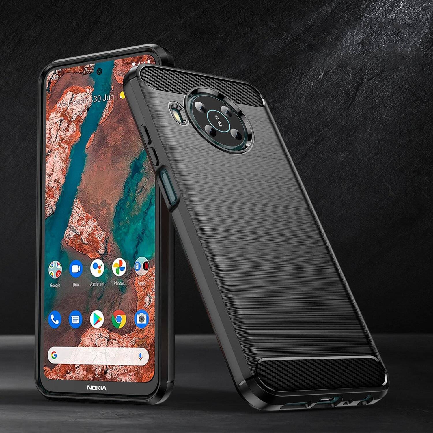 Silikon Hülle Bumper Carbon kompatibel mit NOKIA X20 Case TPU Soft Handyhülle Cover Schutzhülle Schwarz