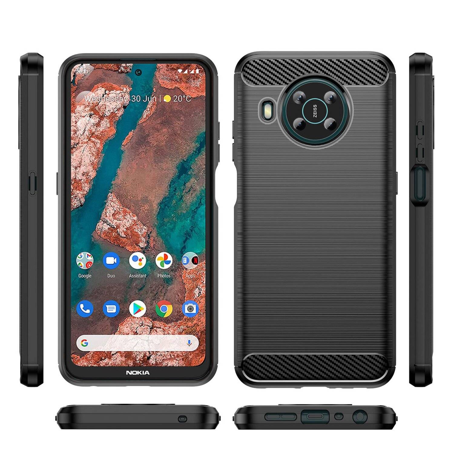 Silikon Hülle Bumper Carbon kompatibel mit NOKIA X20 Case TPU Soft Handyhülle Cover Schutzhülle Schwarz