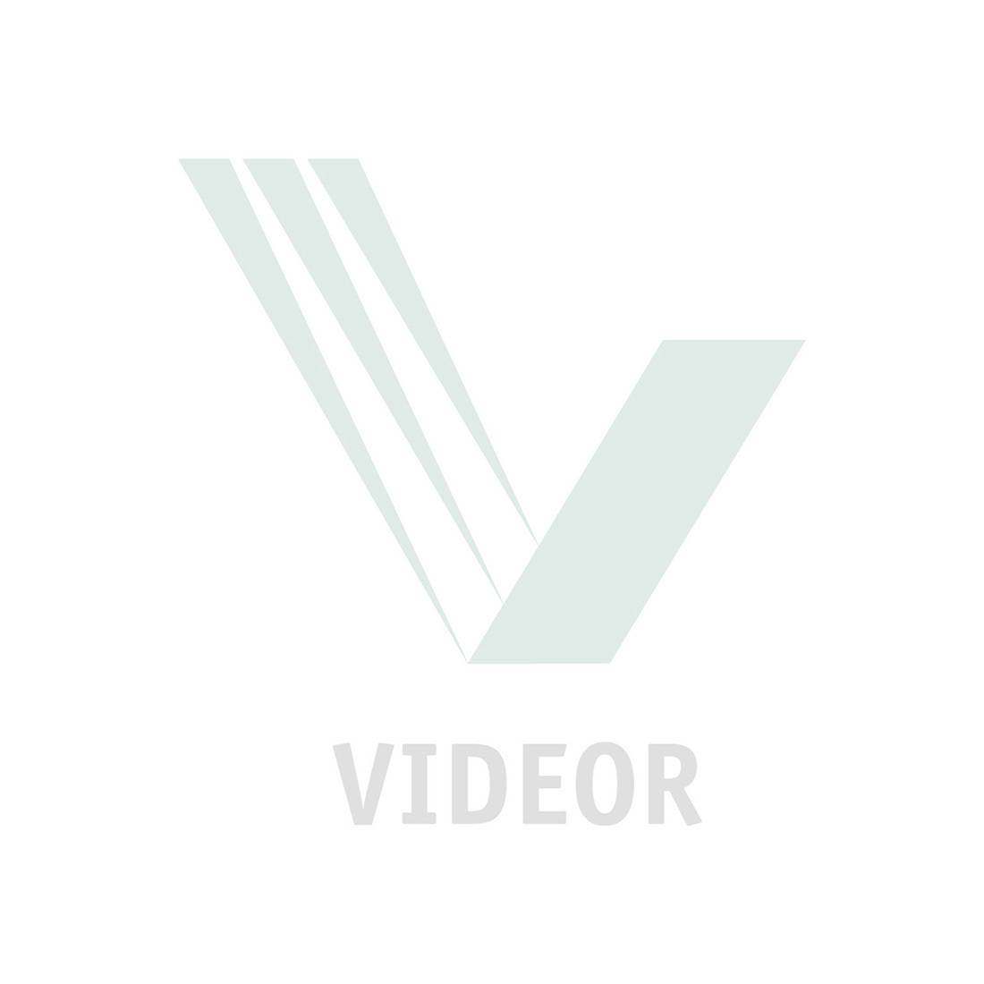 Stilisiertes 'V' Logo für Videor, mit diagonalen Linien, die sich auf weißem Hintergrund in den Buchstaben verschmelzen.