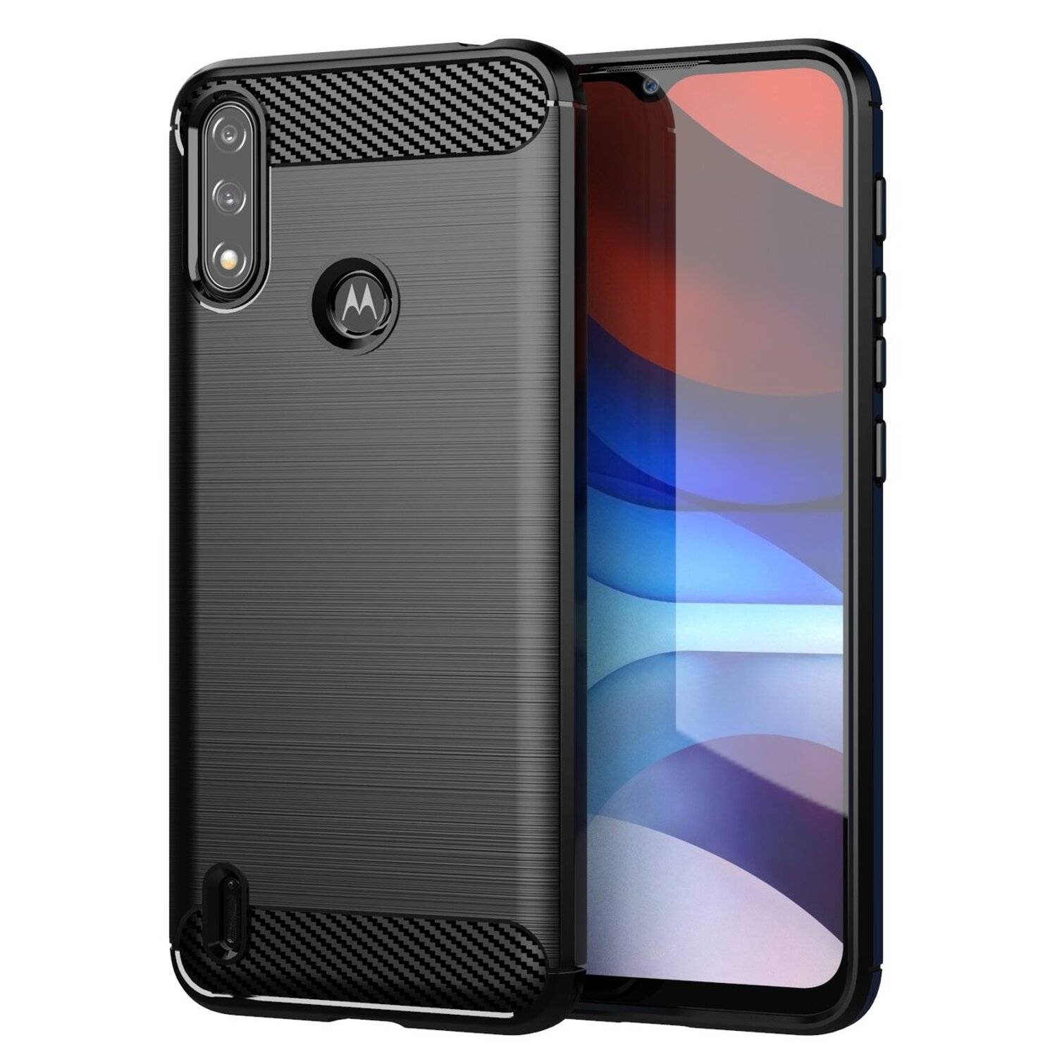 Silikon Hülle Carbon kompatibel mit MOTOROLA MOTO E7i POWER TPU Case Soft Handyhülle Cover Schutzhülle Schwarz