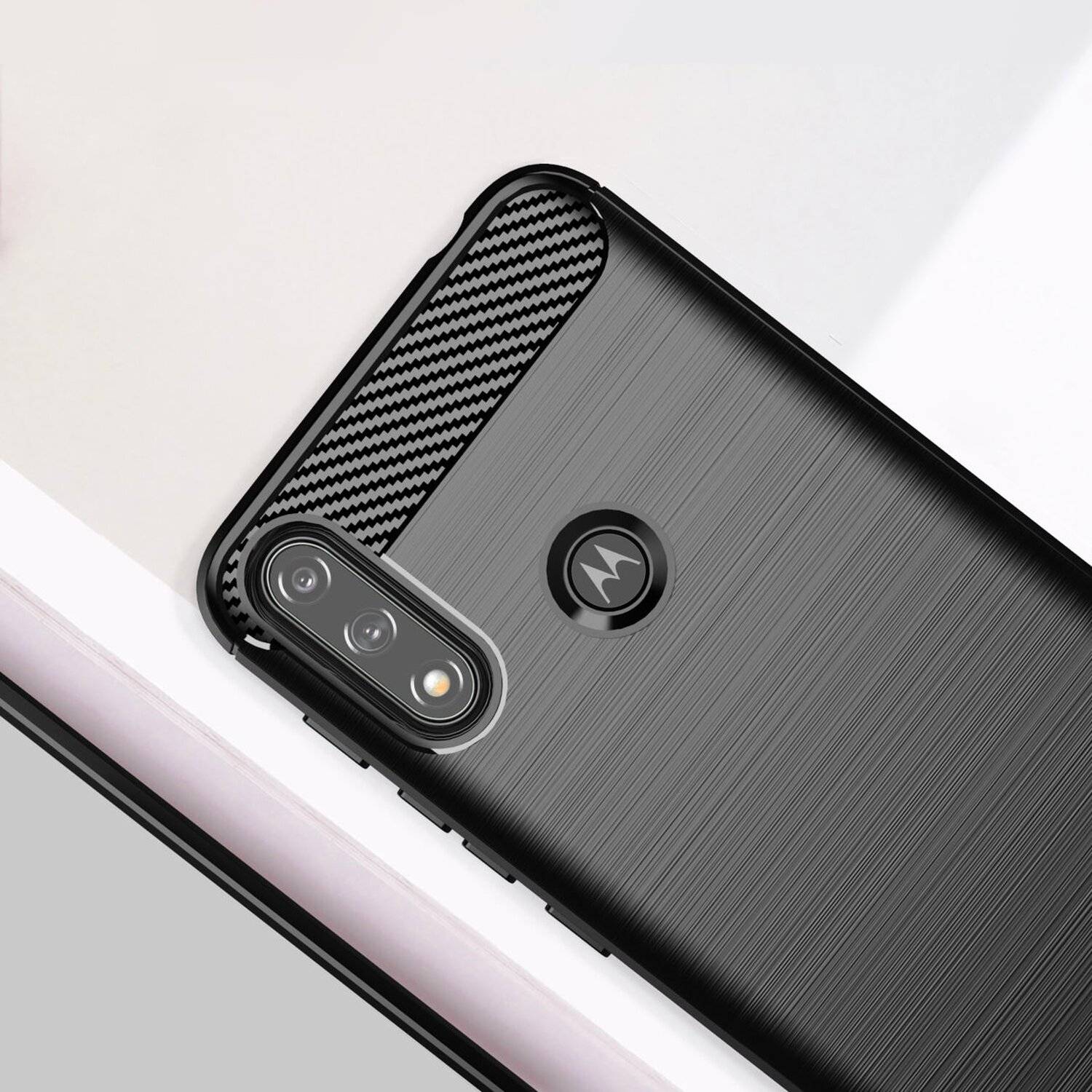Silikon Hülle Carbon kompatibel mit MOTOROLA MOTO E7i POWER TPU Case Soft Handyhülle Cover Schutzhülle Schwarz