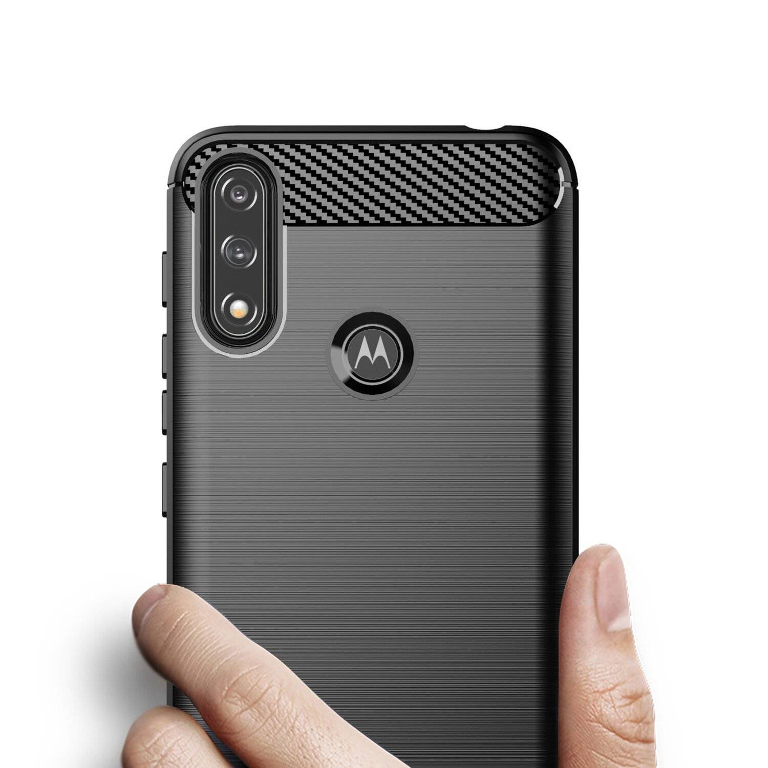 Silikon Hülle Carbon kompatibel mit MOTOROLA MOTO E7i POWER TPU Case Soft Handyhülle Cover Schutzhülle Schwarz