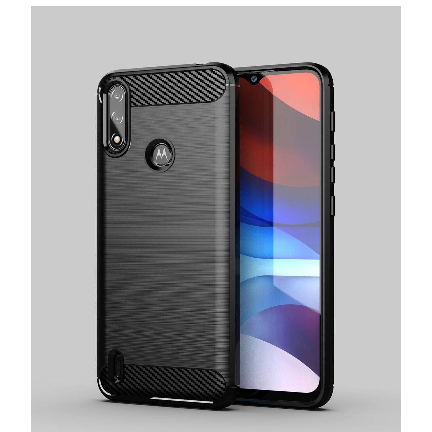 Silikon Hülle Carbon kompatibel mit MOTOROLA MOTO E7i POWER TPU Case Soft Handyhülle Cover Schutzhülle Schwarz
