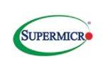 Supermicro-Logo mit blauem Wortzeichen in einem grünen Oval, das auf der rechten Seite mit einem roten Punkt endet