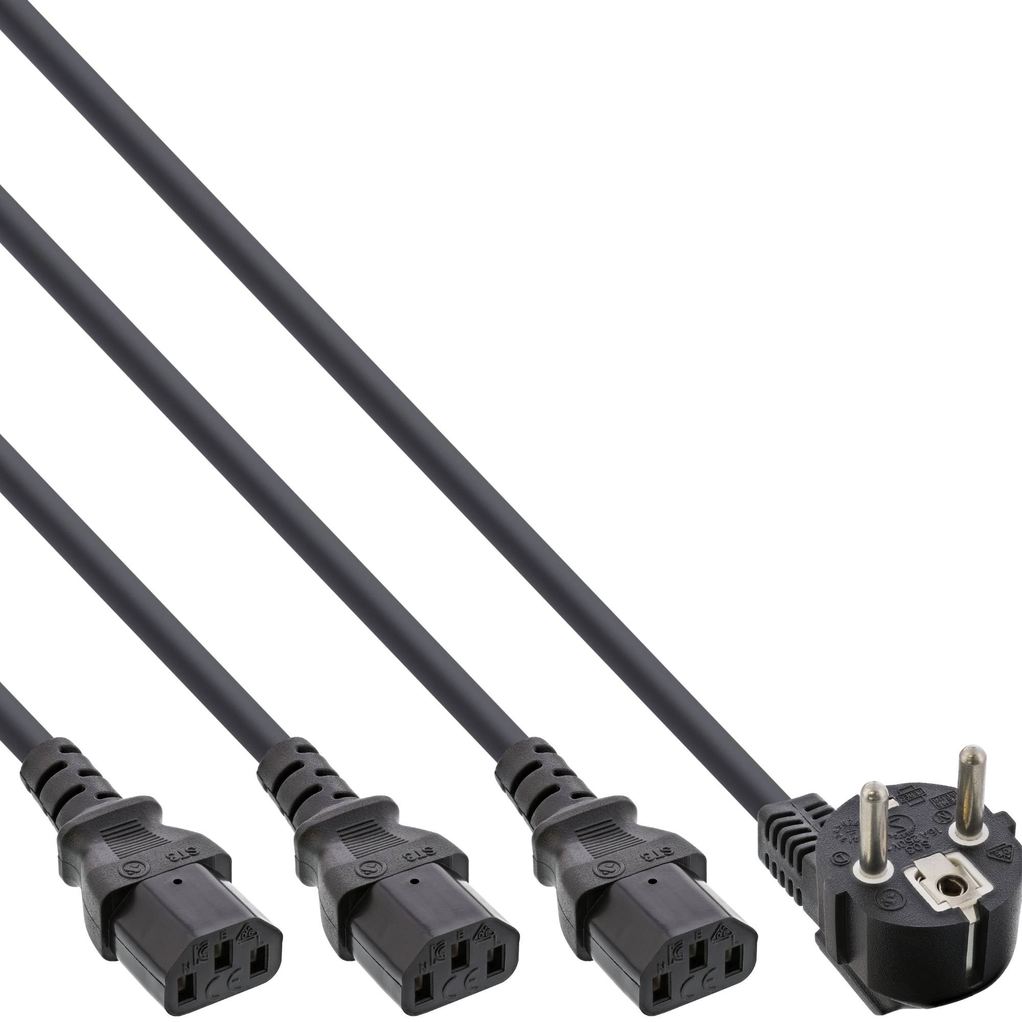 INLINE - Netz-Y-Kabel - 1x Schutzkontakt ST / 3x Kaltgeräte ST - Ver. 1 (2m+1/2/3m)