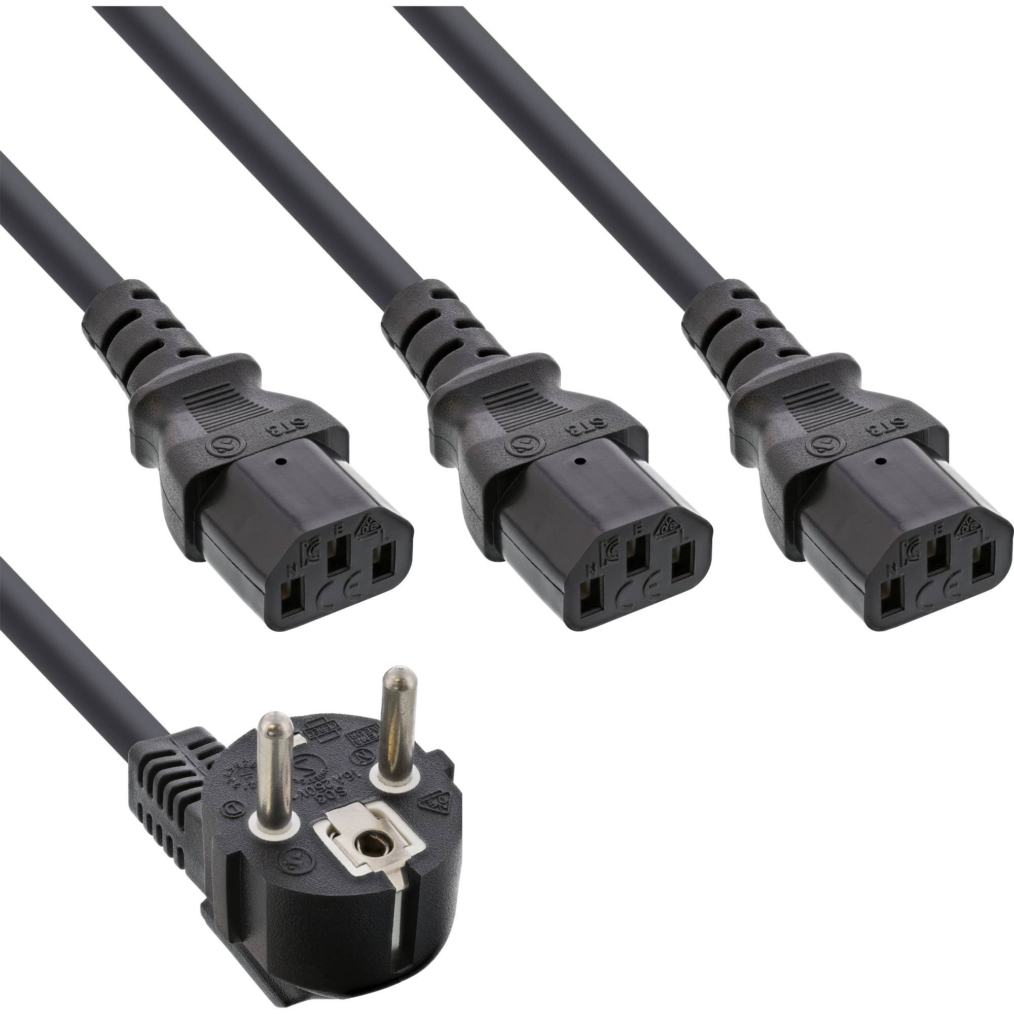 INLINE - Netz-Y-Kabel - 1x Schutzkontaktstecker zu 3x Kaltgerätestecker - 3m