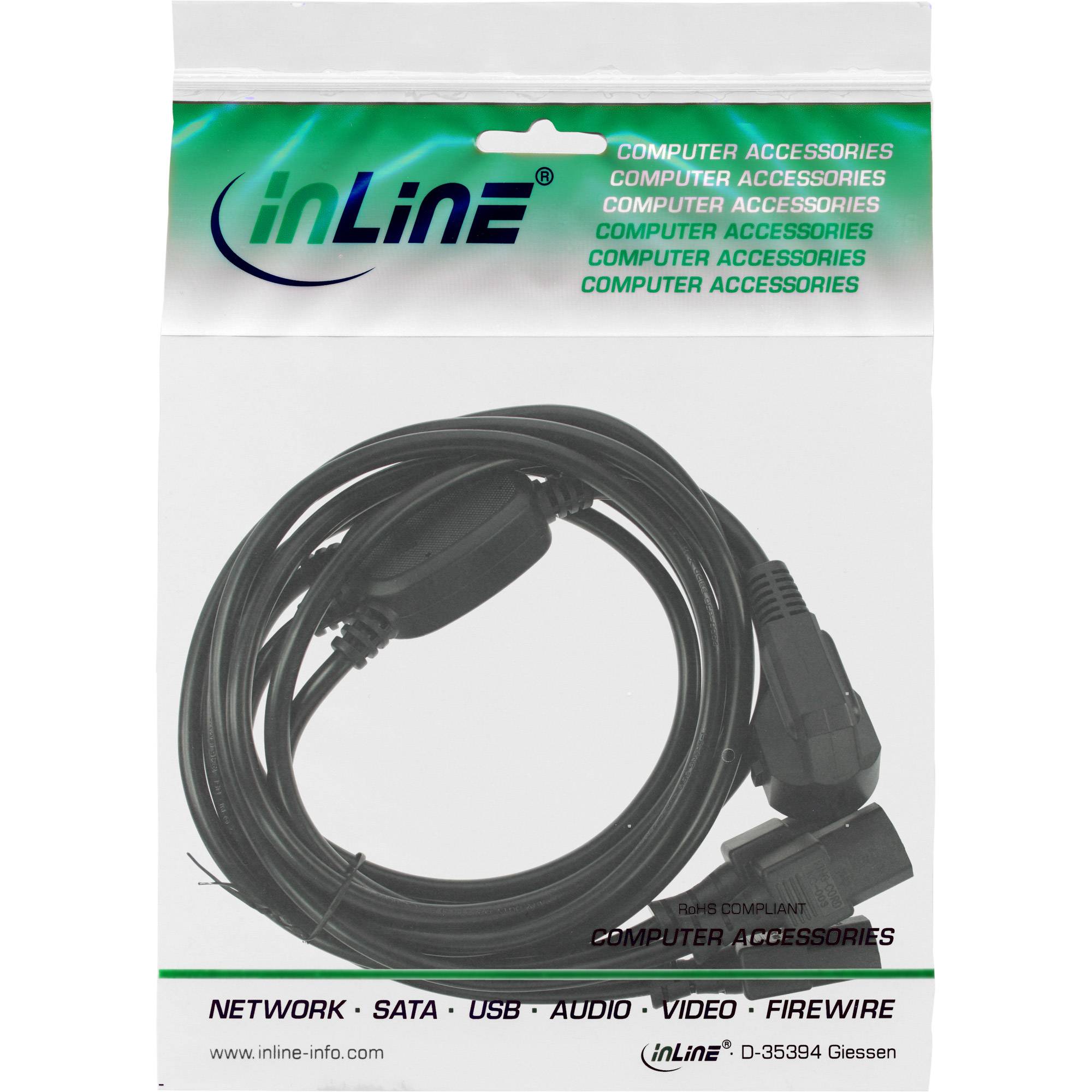 INLINE - Netz-Y-Kabel - 1x Schutzkontakt ST / 3x Kaltgeräte ST - Ver. 1 (2m+1/2/3m)