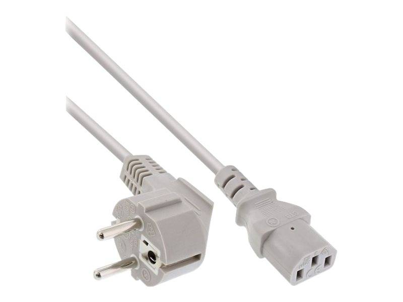 INLINE - Netzkabel - Schutzkontakt gewinkelt auf Kaltgerätestecker C13 - 3m - grau