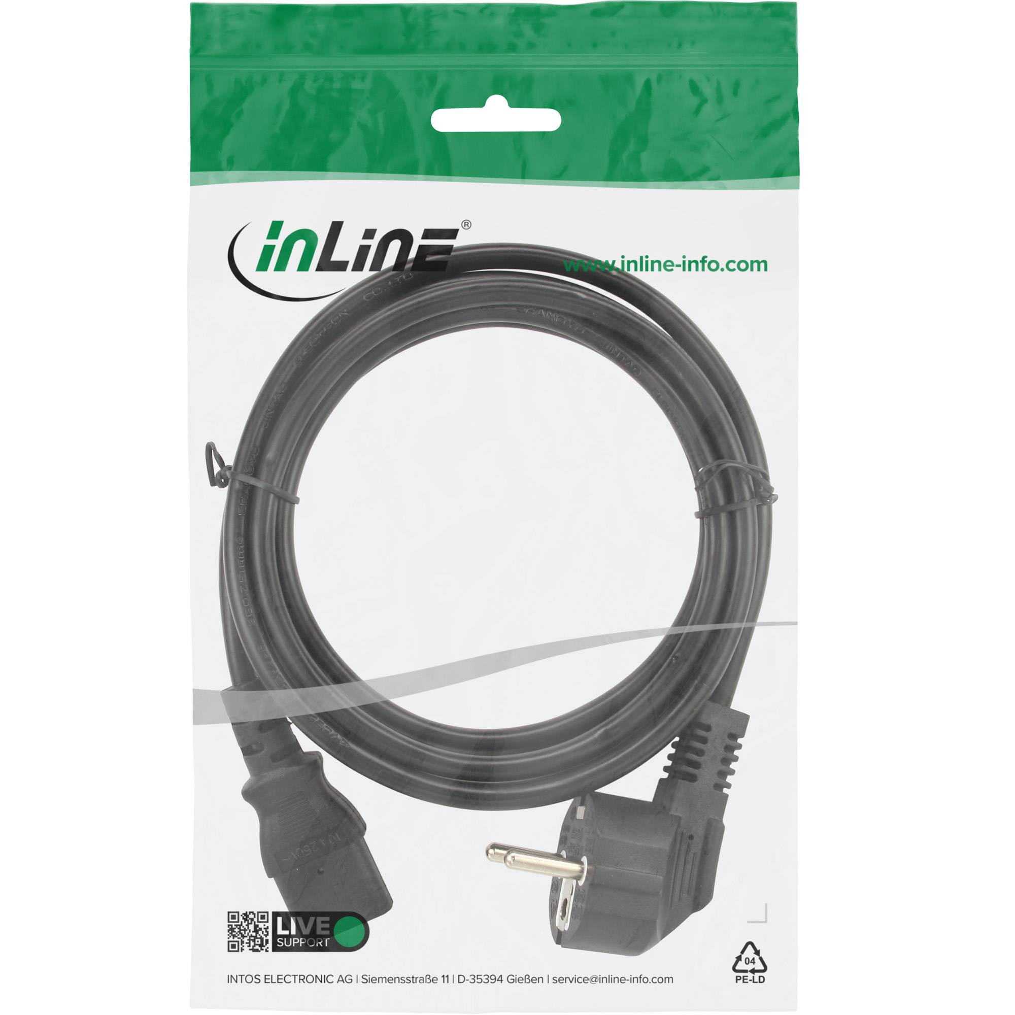 INLINE - Netzkabel - Schutzkontakt gewinkelt auf Kaltgerätestecker C13 - 1,0m