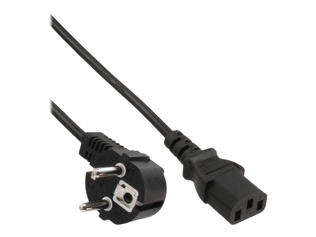 Schwarzes Stromkabel mit europäischem zweipoligem Stecker auf der einen Seite und IEC-Gerätestecker auf der anderen Seite.